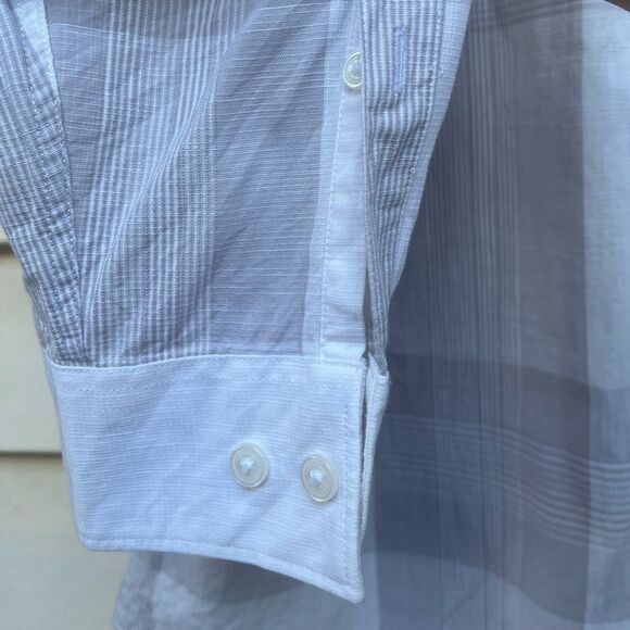Calvin Klein white/gray squares, long-sleeved  shirt, sleeves roll up on flap,XL - Picture 7 of 7